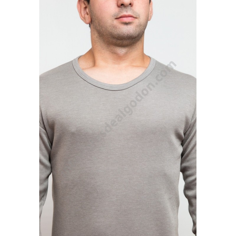 camiseta interior manga larga color gris, hombre chico, algodón térmica, felpa, afelpada frío invierno