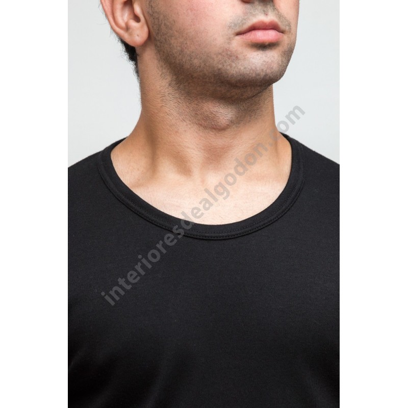 camiseta interior manga larga negra negro, hombre chico, algodón térmica, felpa, afelpada frío invierno