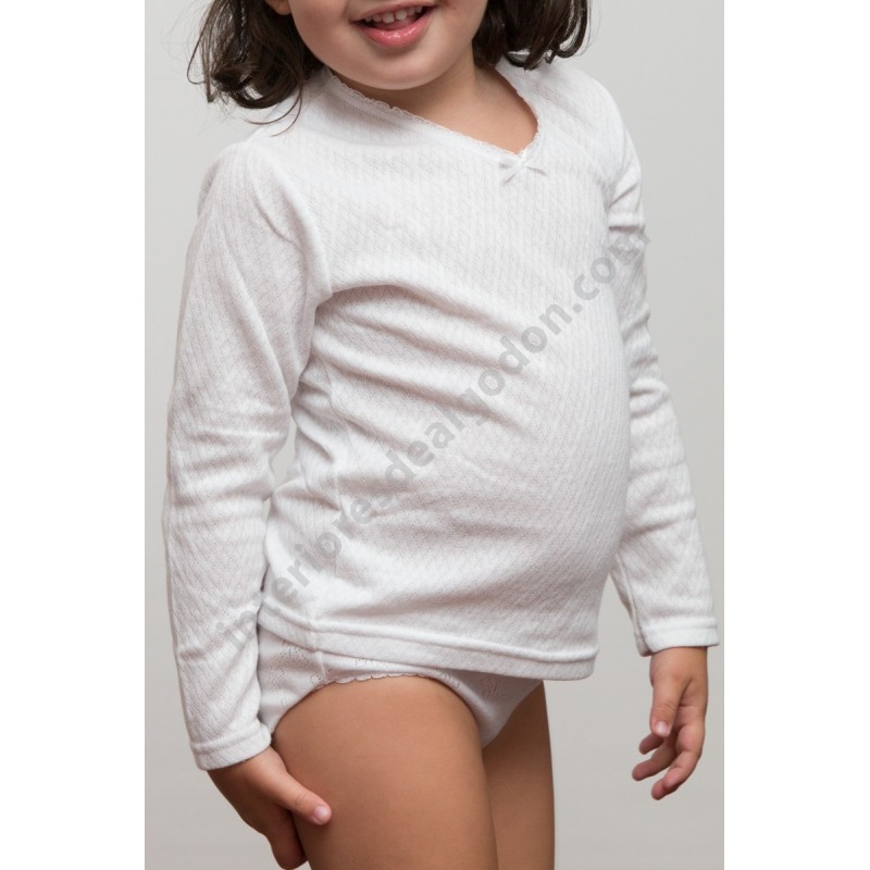camiseta interior de algodón, manga larga para niña con felpa interior de invierno, frío térmica, infantil algodón