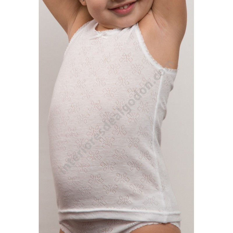camiseta interior de algodón para niña, tirantes anchos, alsa, asas, calada, verano, algodón,
