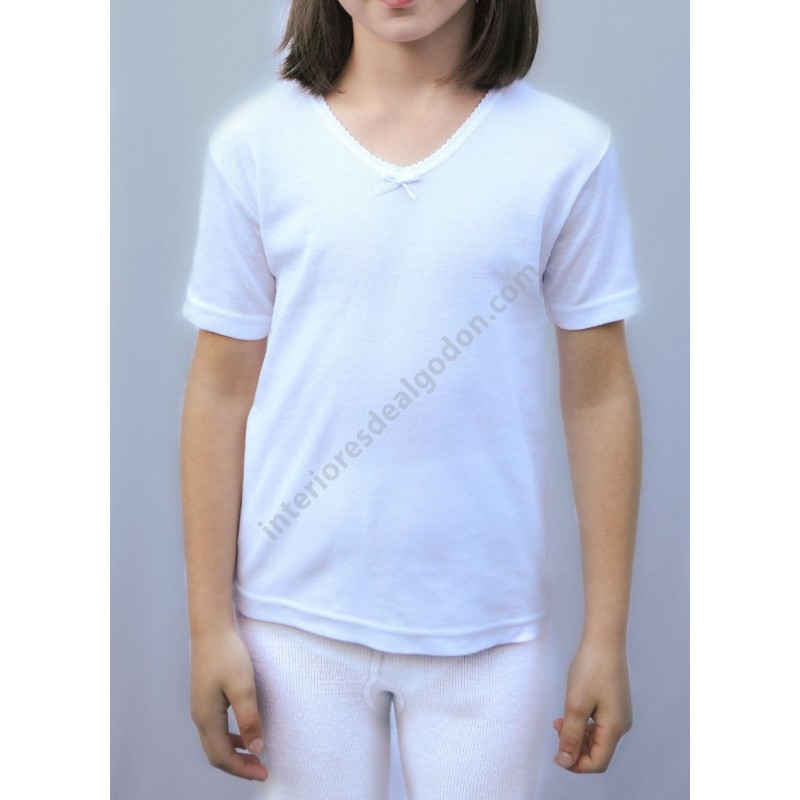 camisetas interiores de manga corta para niña. Fabricadas en España. Algodón y Poliester.