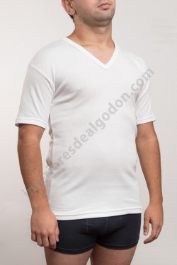 camiseta interior de algodón felpado para hombre manga corta pico