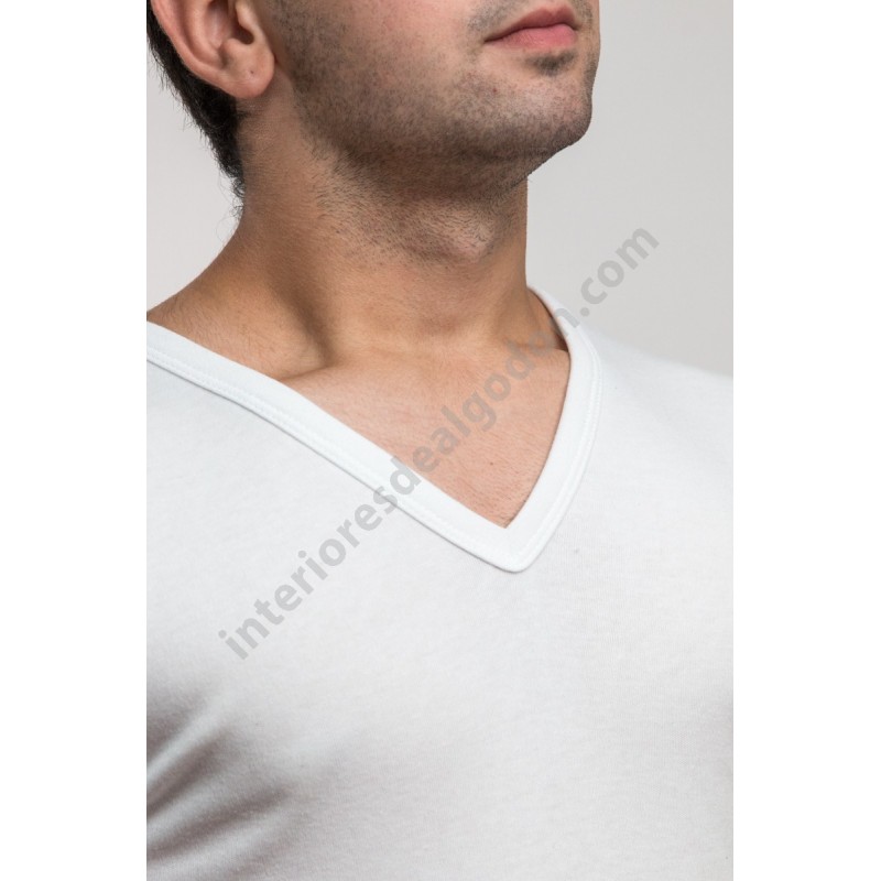 camiseta interior térmica para invierno manga corta de algodón en cuello pico o cuello v