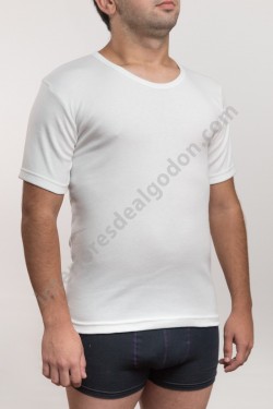 camiseta térmica de algodón para invierno para hombre, blanca, manga corta afelpada, felpa, cuello redondo
