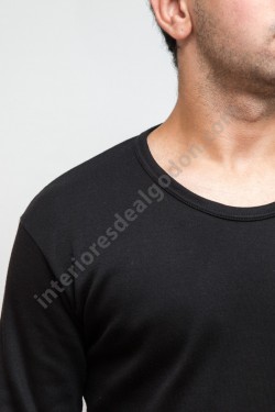 camiseta interior manga larga negra negro, hombre chico, algodón térmica, felpa, afelpada frío invierno